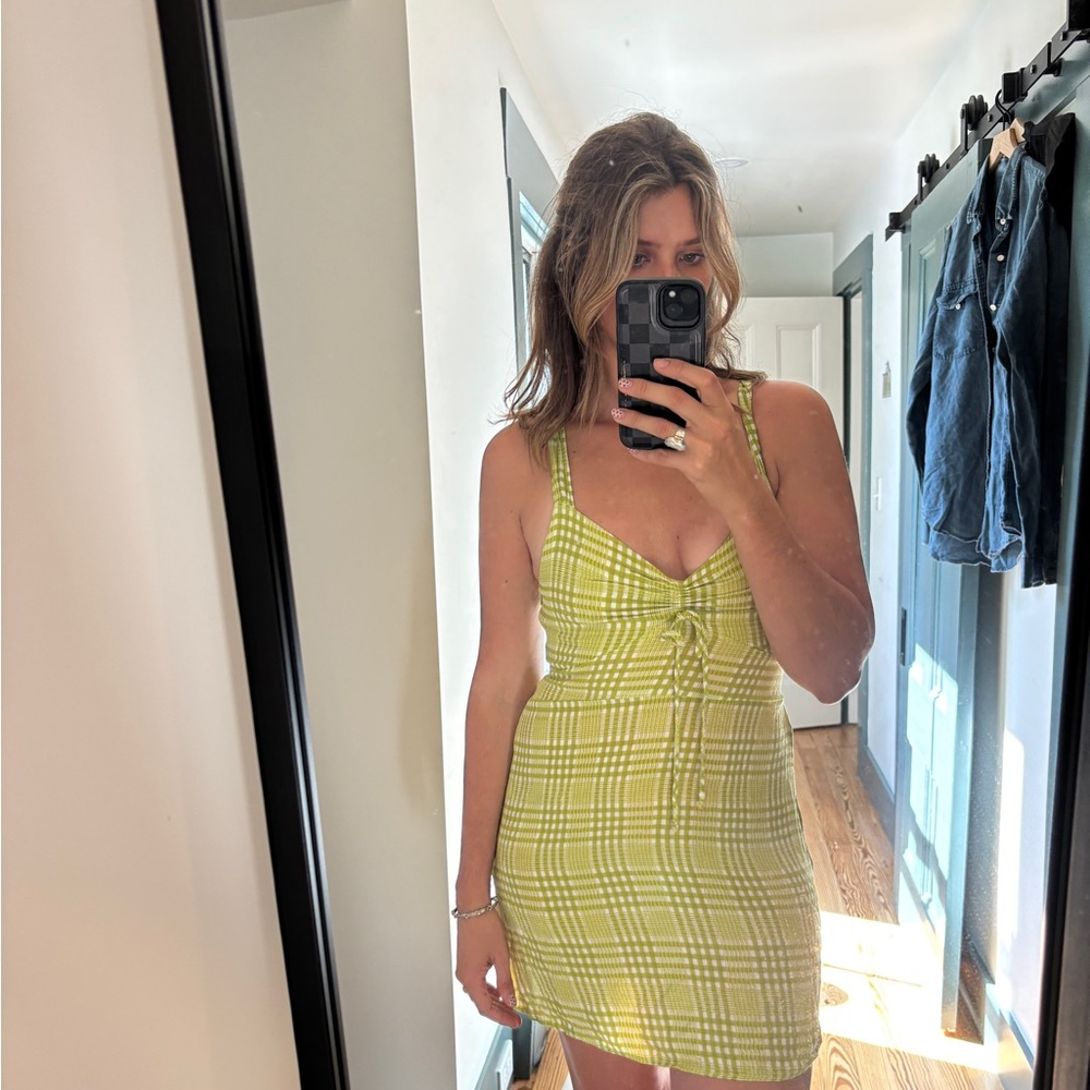 Faithfull the Brand Lime Check Mini Dress